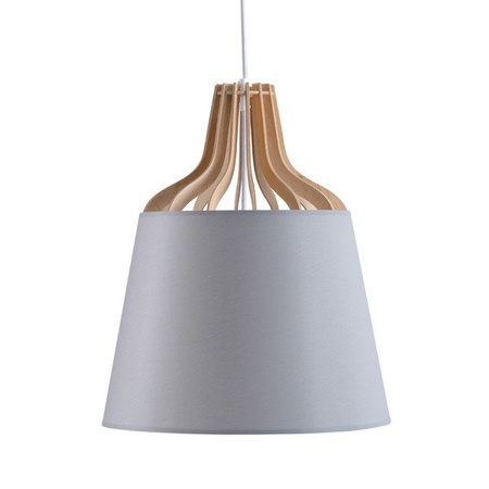 Lampa wisząca nowoczesna z abażurem IVONE 721 drewno/szary śr. 38cm