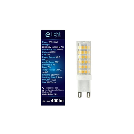 Żarówka LED 3,5W G9 barwa zimna 6500K EKZA1329