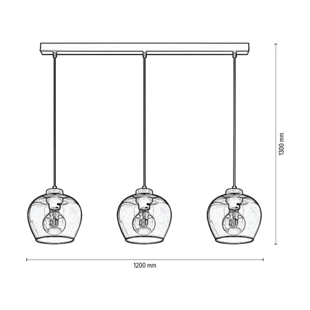 Lampa Wisząca Praia 3xE27 Maks. 60W Dąb Olejowany/Czarny Metal/Czarny Kabel PCV/Szkło Dymne 5500060