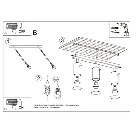 Plafon RING 3  punktowy Stal kolor czarny 12W LED, SL.0093