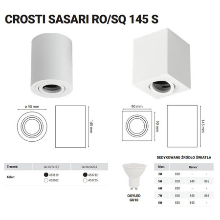 Oprawa sufitowa spot tuba natynkowa CROSTI SASARI RO 145 S biały śr. 9cm