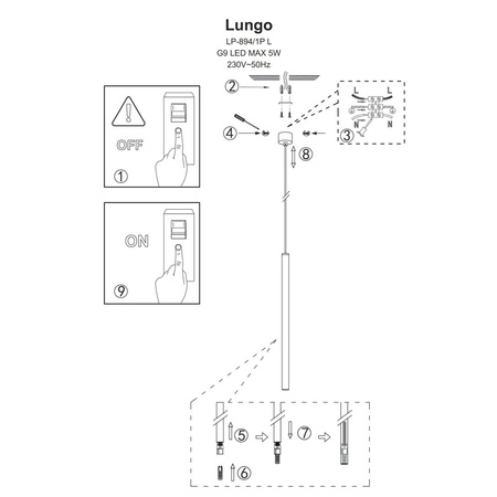 Lampa wisząca Lungo 1xG9 LP-894/1P RED