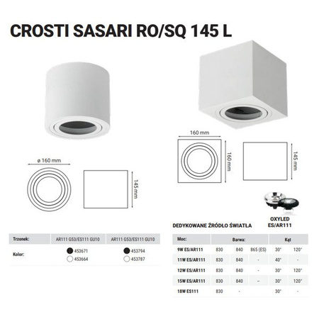 Oprawa sufitowa spot tuba natynkowa CROSTI SASARI RO 145 L czarny śr. 16cm