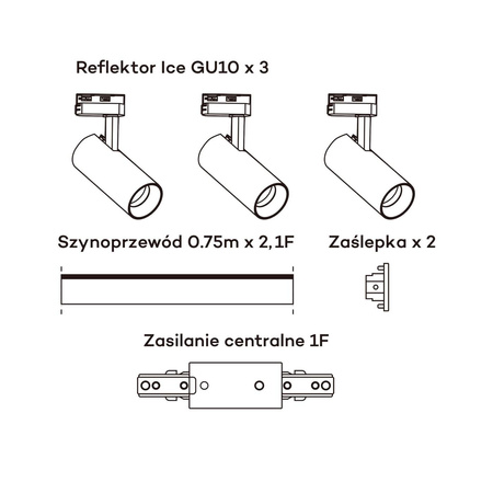 Zestaw szynoprzewodu jednofazowego ICE SET, biały, 3x50W GU10