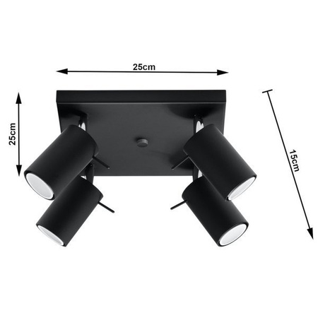 Plafon RING 4 punktowy Stal kolor czarny 12W LED, SL.0094