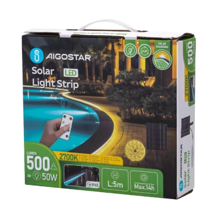 Solarna taśma LED IP65 ogrodowa 5m 2700K 5W z pilotem | biała ciepła