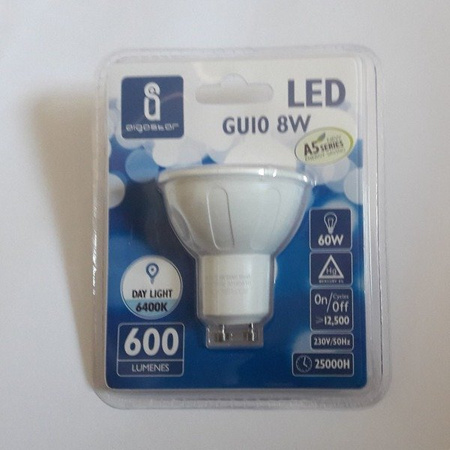 Żarówka LED GU10 8W zimna 6500K A5