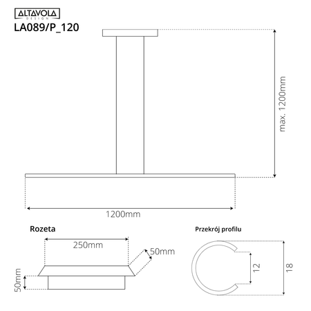 Lampa wisząca LINEA No. 1 120cm 15W LED barwa neutralna 4000K | czarny