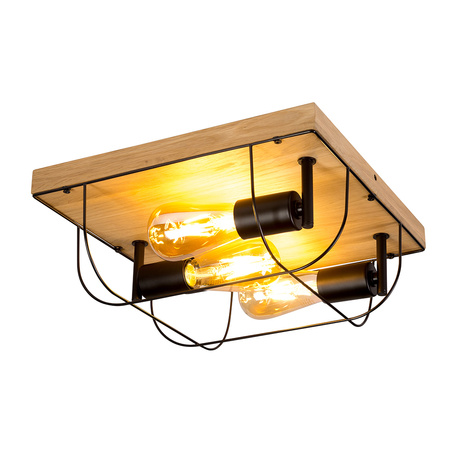 Lampa ścienna/sufitowa Netuno 3xE27 Max.15W LED Dąb Olejowany/Czarny Metal 92043374