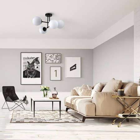 Lampa wisząca Roma 4, czarna z białymi kloszami, 4x40W E14