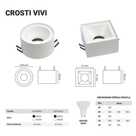 Oprawa wpuszczana oczko sufitowe CROSTI VIVI SQ biały szer. 9,1cm