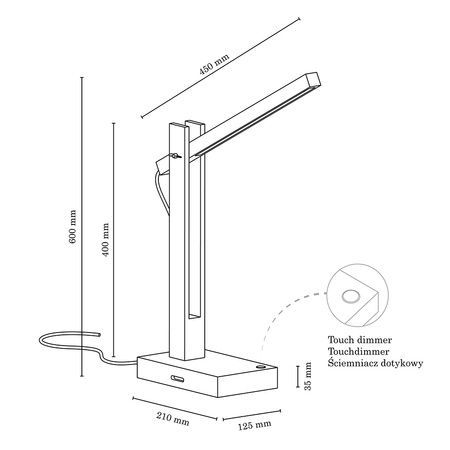 Lampa Stołowa Tukan 1xLED 24V Zintegrowana 753lm 3000K 5,5W Drewno Bukowe Orzech/Czarna Tkanina Kabel z Dotykowym Ściemniaczem 7530976