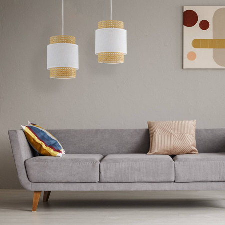 Lampa wisząca rattanowa abażur do salonu BOHO WHITE szer. 20cm | biały 6528
